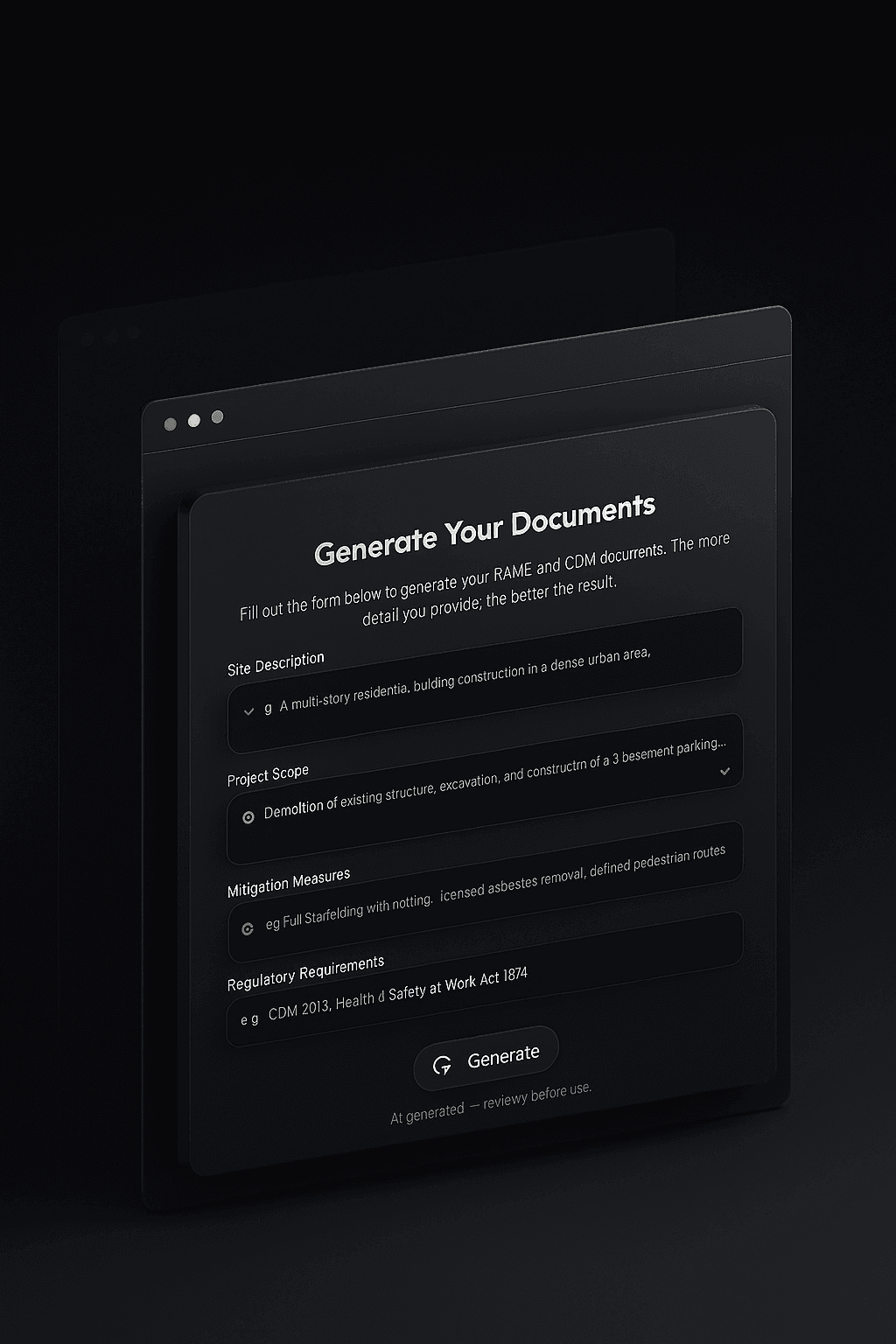 A form being filled out for a construction project